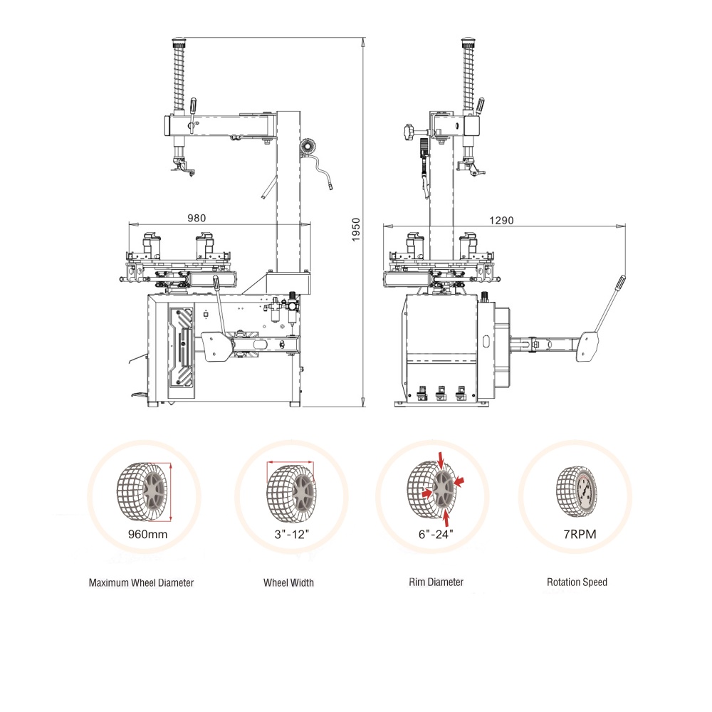 Motorcycle Tire Changer for 6″ to 24″ Tyres