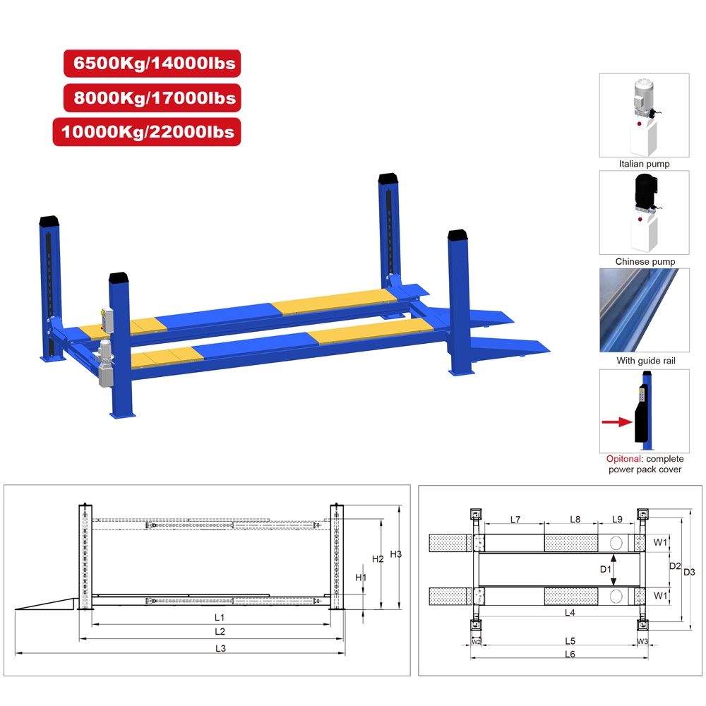 6.5/8/10 Ton Four Post Alignment Lift